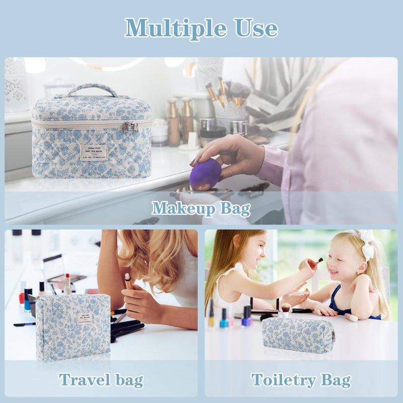 Three-Piece Floral Cosmetic Bag Large Capacity Cosmetic Storage Bag Handbag Popular Portable Travel Bag - Image 4